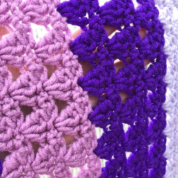 Vintage Granny Afghan Multi Purple 70's BoHo Cottagcore MCM Grandmas Attic - Picture 5 of 7